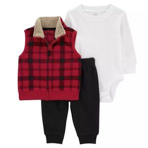 BABY BOY CARTERS 3 PIECE PLAID VEST SET SIZE 6M  #K73